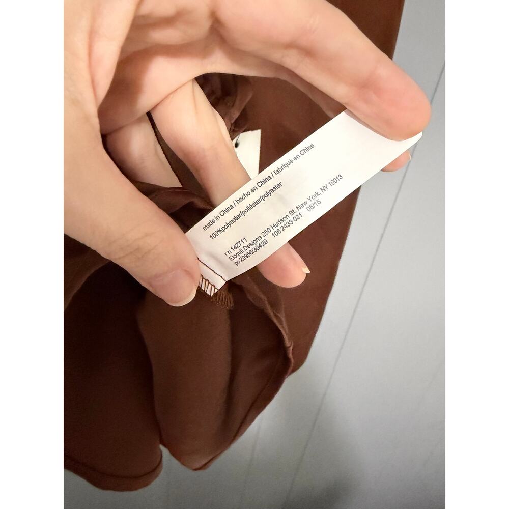 NEW Eloquii Brown Satin Elastic Waist Off the Shoulder Puff Sleeves Top 14 - Picture 7 of 10